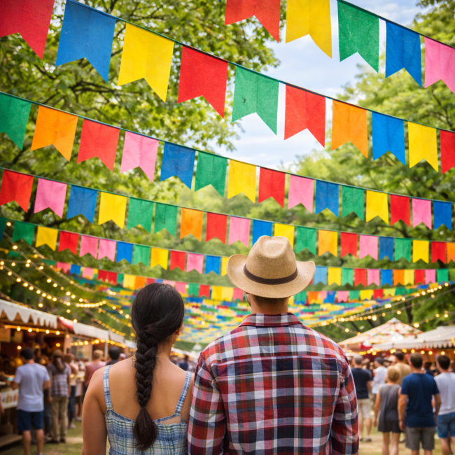 Festa Junina com bandeirinhas coloridas
