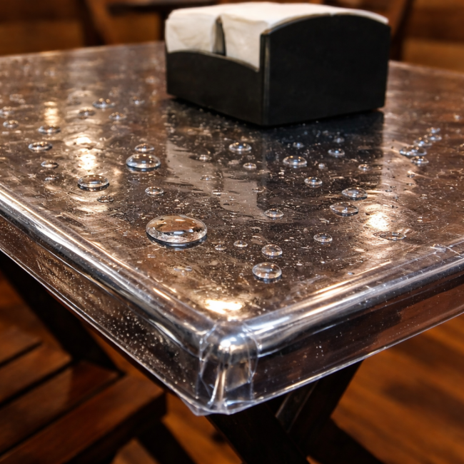 Gotas de água sobre capa plástica